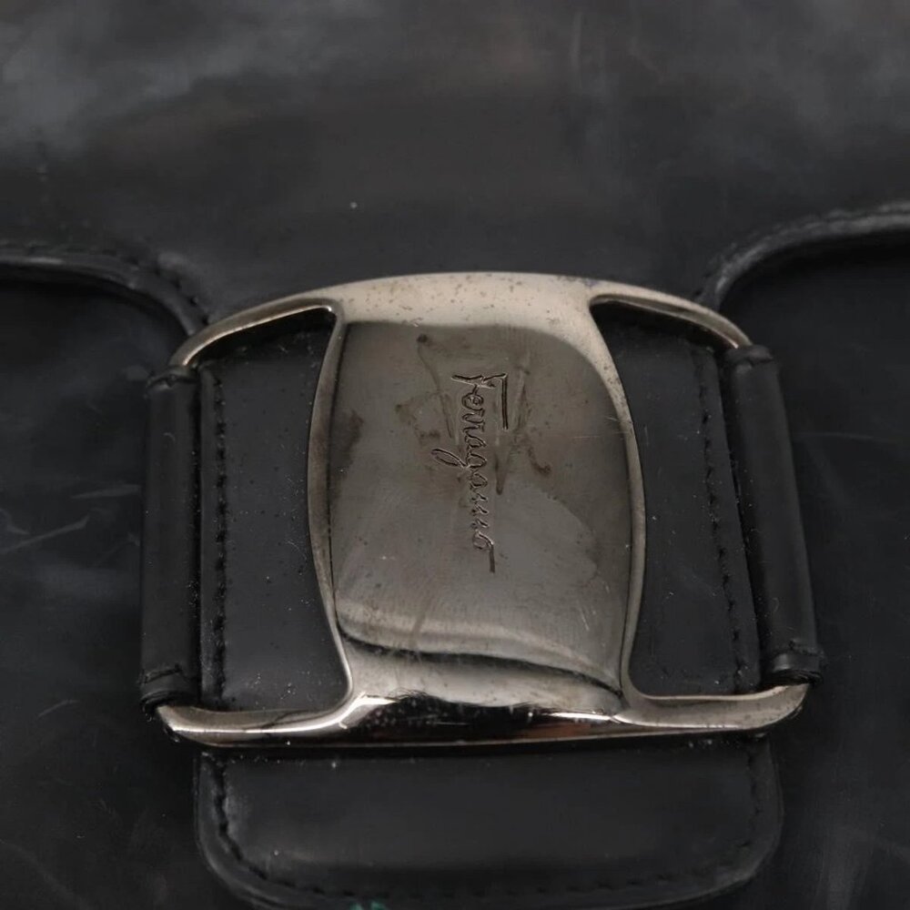 Salvatore Ferragamo Vala Shoulder Bag Leather Black Silver Auth gh1115 - Picture 10 of 16